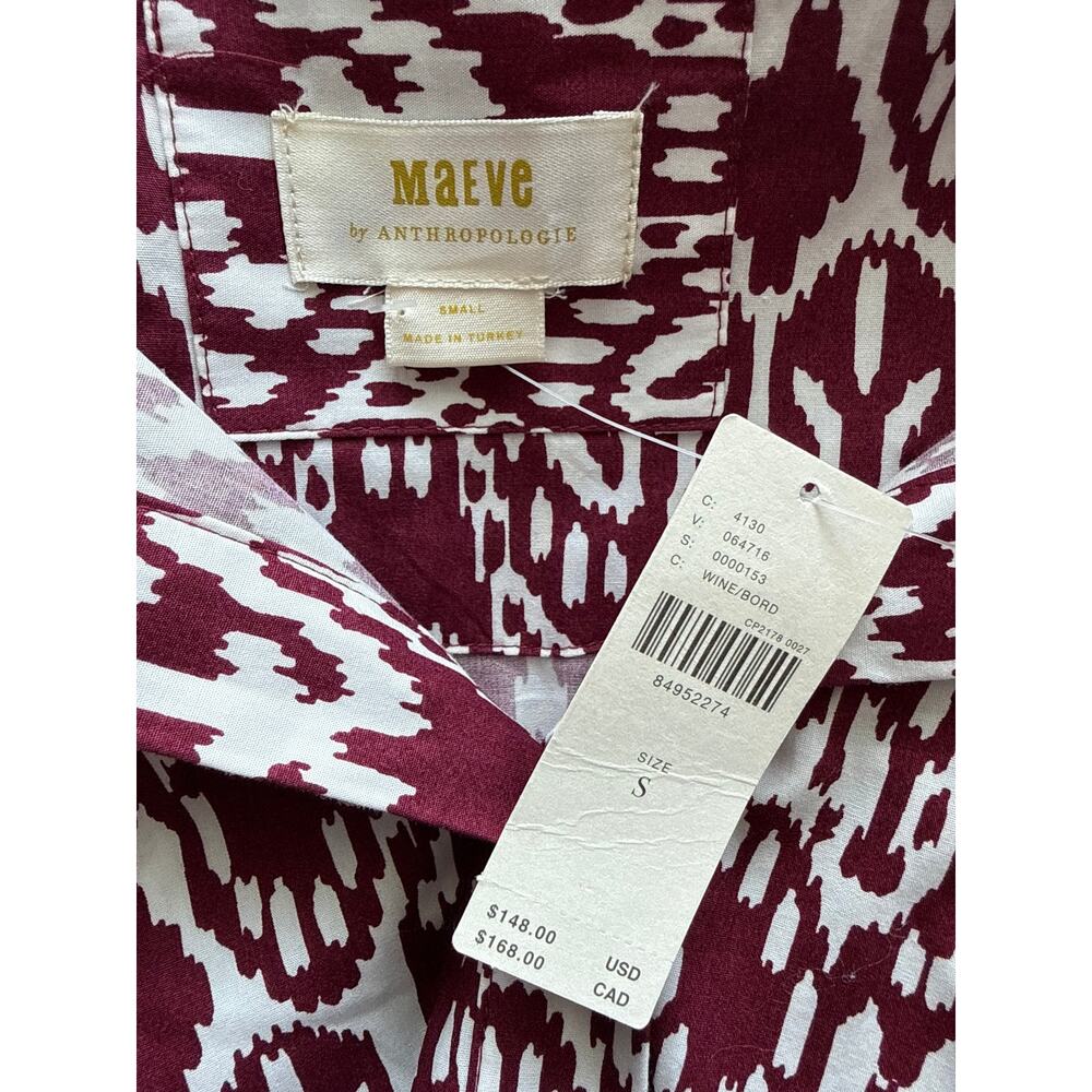 Anthropologie Maeve The Bettina Cotton Shirt Dress Wine White Print Size Small - Picture 8 of 10